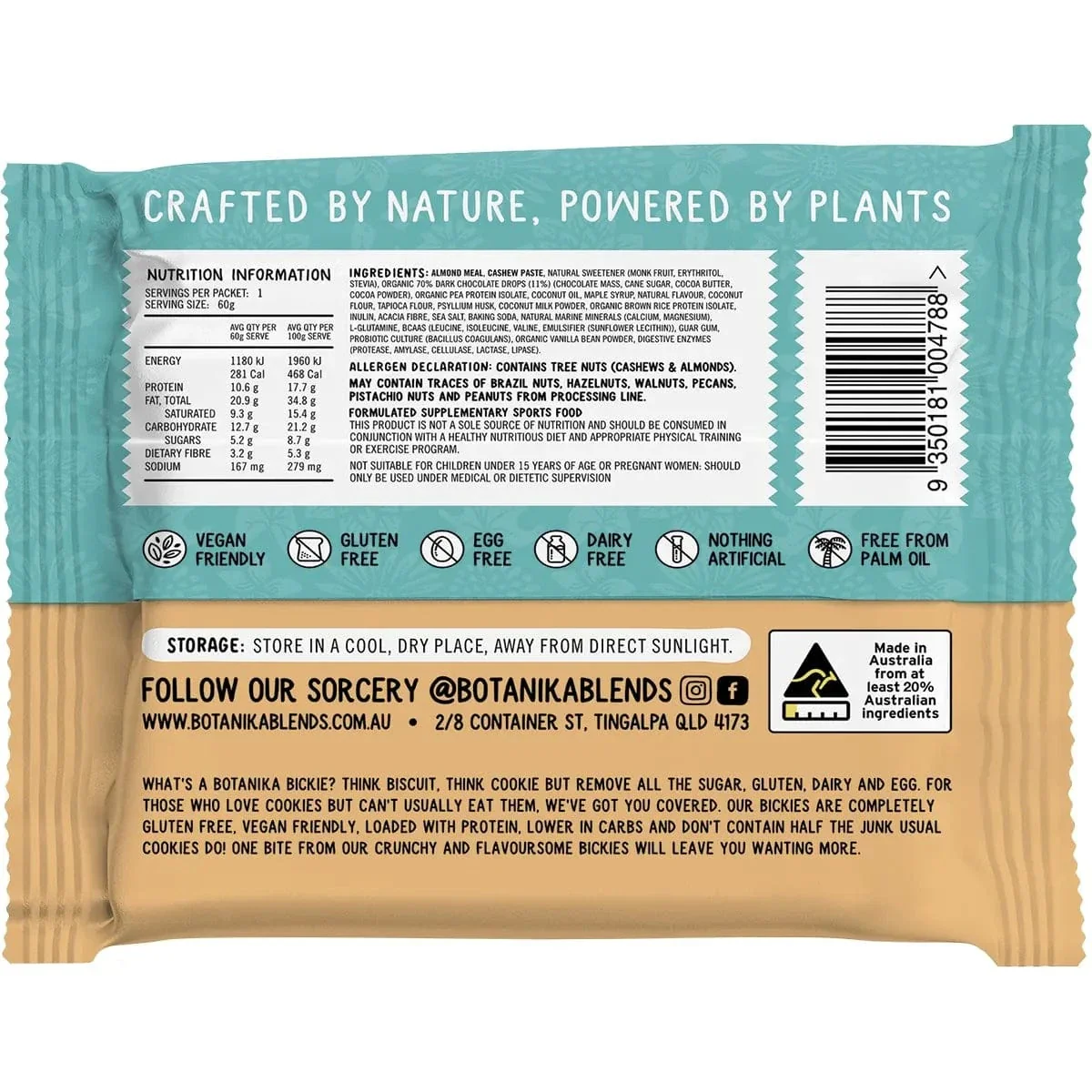 Botanika Blends Bickie Vegan Protein Cookie- Choc Chip 12x60g - Image 3