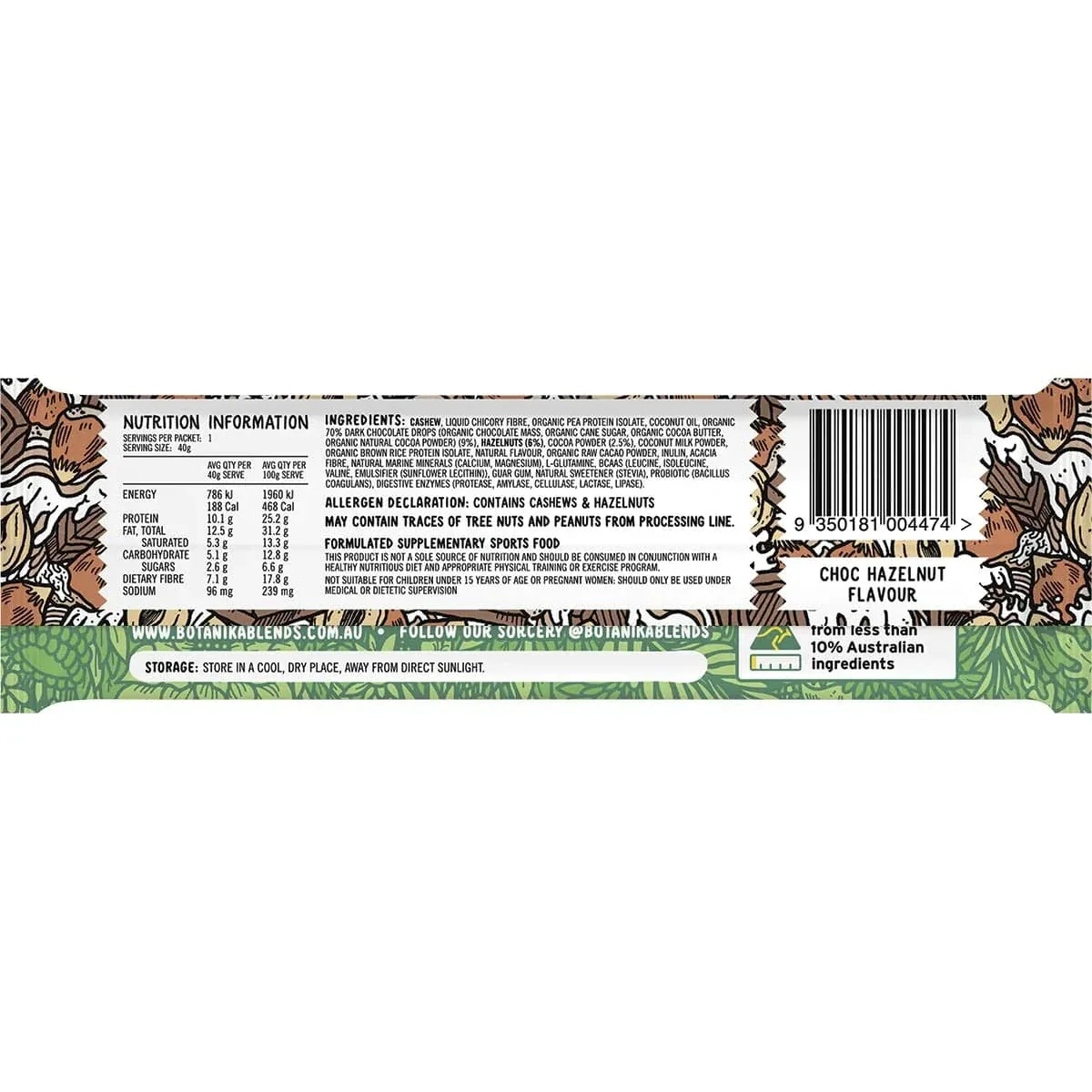 Botanika Blends Vegan Protein Bars Choc Hazelnut 12x40g - Image 4