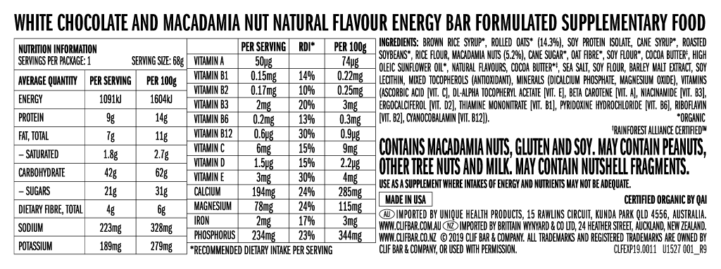 Clif Energy Bar White Chocolate Macadamia 12x68g - Image 5