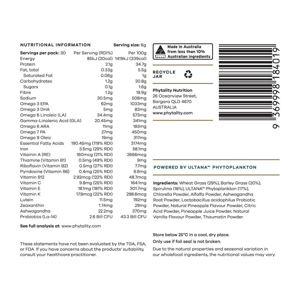Phytality Phytoplankton Super Greens (Complete Wholefood Supplement) Powder - Image 3