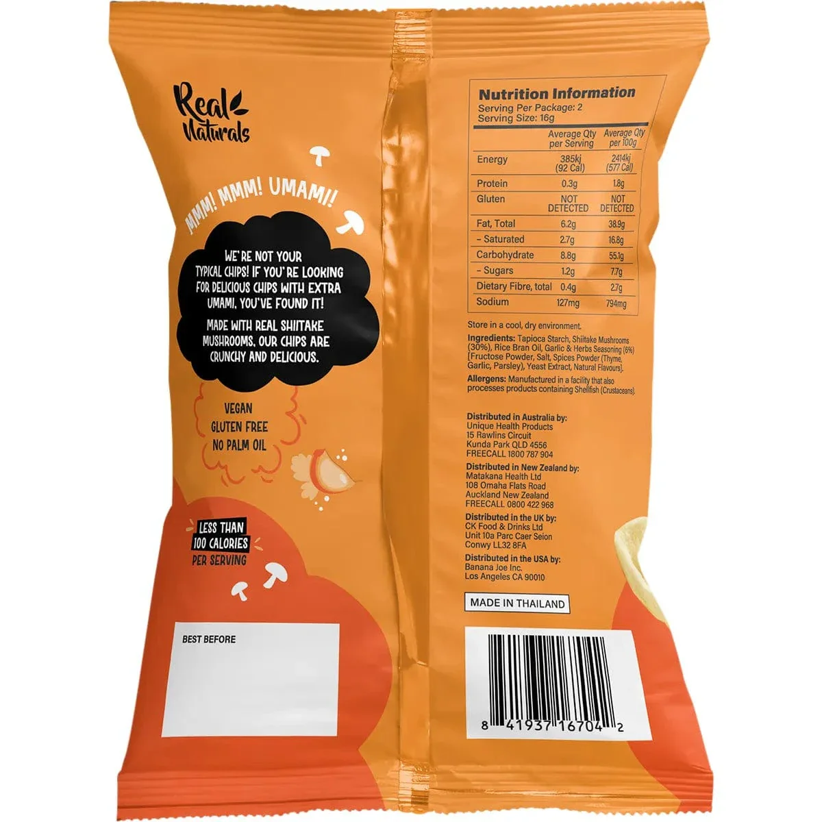 Real Naturals Shiitake Mushroom Chips Garlic & Herbs 12 x 32g - Image 3